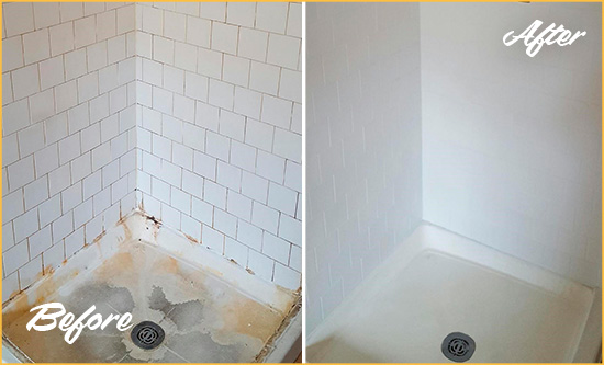 Before and After Picture of a Villa Park Shower Tile and Grout Cleaned to Remove Soap Scum