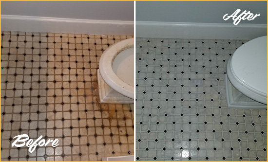 Before and After Picture of a Fullerton Bathroom Tile and Grout Cleaned to Remove Stains