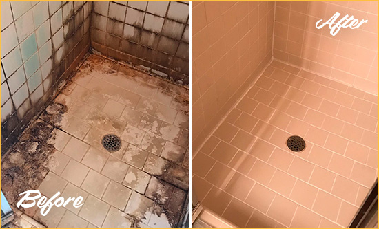 Before and After Picture of a Rancho Santa Margarita Shower Tile and Grout Cleaned to Repair Water Damage