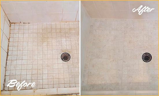 Before and After Picture of a Mission Viejo Shower Caulked to Fix Cracks