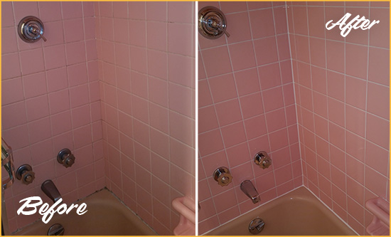 Before and After Picture of a San Juan Capistrano Bathtub Caulked to Eliminate Mold