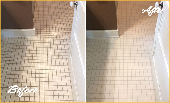 Before and After Picture of a Fullerton Bathroom Floor Sealed to Protect Against Liquids and Foot Traffic