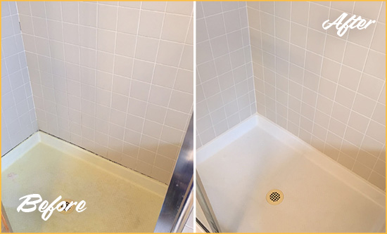 Before and After Picture of a Fullerton Shower Sealed to Remove and Protect Against Mold