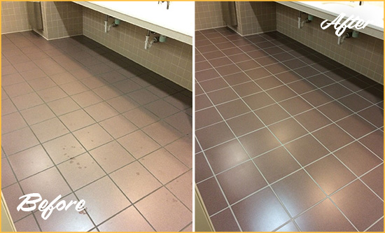 Before and After Picture of a Fullerton Restroom Sealed to Help Protect Against Scratches