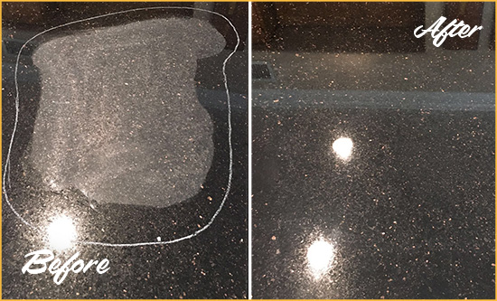 Before and After Picture of a Aliso Viejo Hard Surface Restoration Service on a Granite Countertop to Remove Scratches