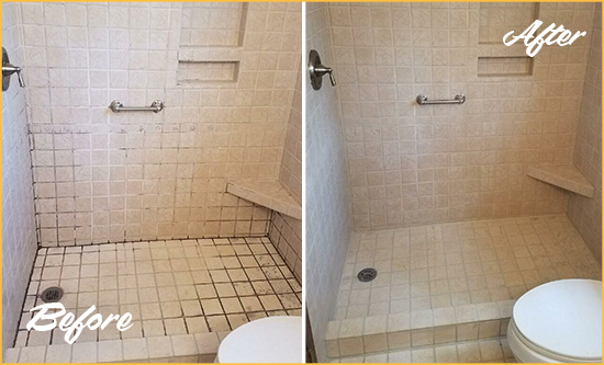 Before and After Picture of a East Irvine Shower Grout Cleaned to Remove Mold