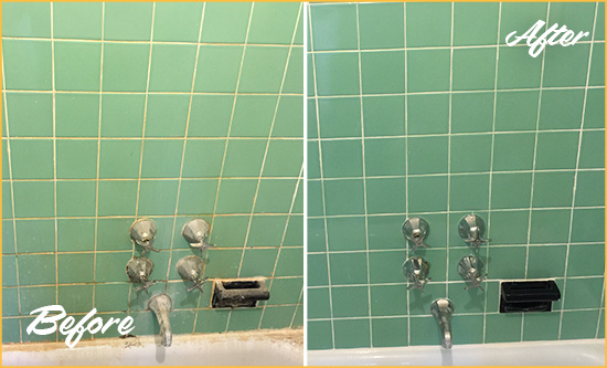 Before and After Picture of a San Juan Capistrano Bath Tub Grout Sealed to Avoid Water Damage