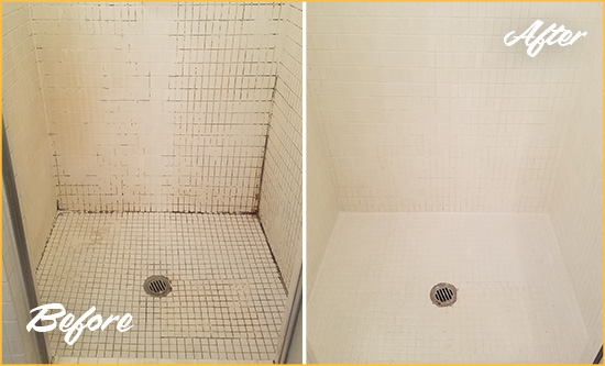 Before and After Picture of a Mission Viejo Bathroom Grout Sealed to Remove Mold