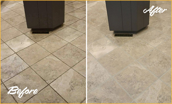 Before and After Picture of a San Clemente Kitchen Floor Grout Sealed to Remove Stains