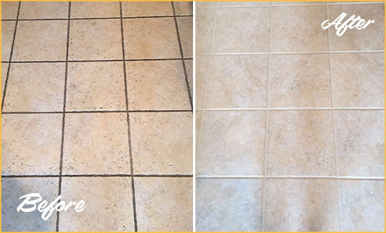 Before and After Picture of a San Juan Capistrano Ceramic Floor Cleaned to Remove Soil