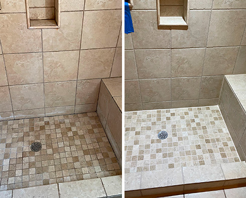 Tile Shower Before and After Our Hard Surface Restoration Services in Santa Ana