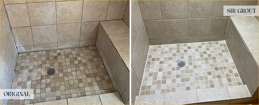 Tile Shower Before and After Our Hard Surface Restoration Services in Santa Ana