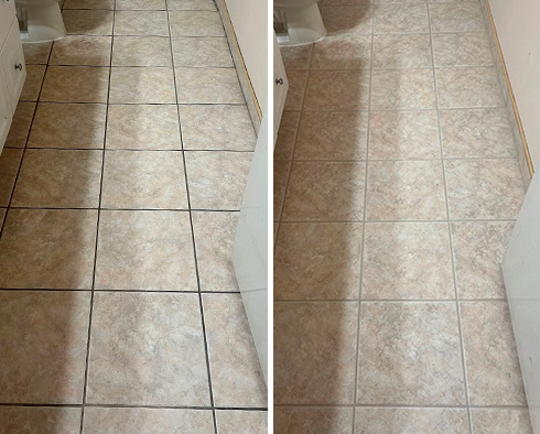 Bathroom Floor Before and After a Grout Cleaning in Santa Ana, CA