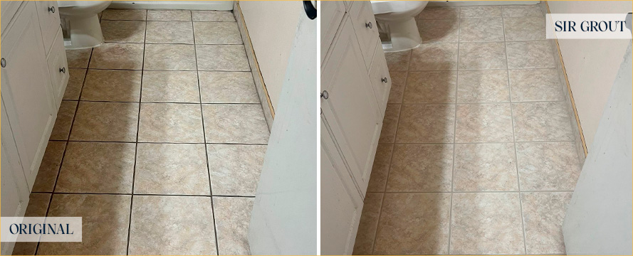 Bathroom Floor Before and After a Grout Cleaning in Santa Ana, CA