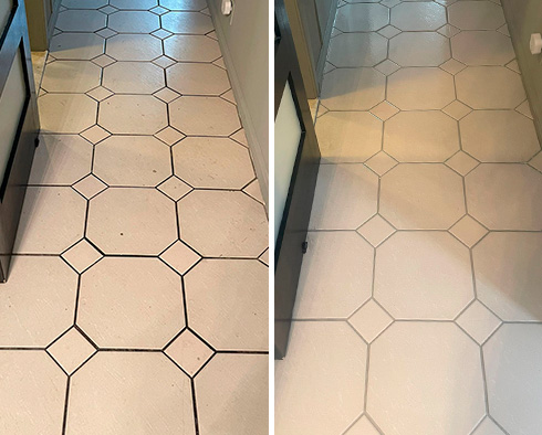 Floor Before and After a Grout Sealing in Santa Ana, CA