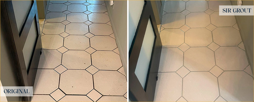 Floor Before and After a Flawless Grout Sealing in Santa Ana, CA