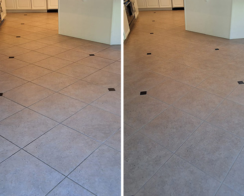 Kitchen Floor Before and After a Grout Cleaning in Santa Ana, CA