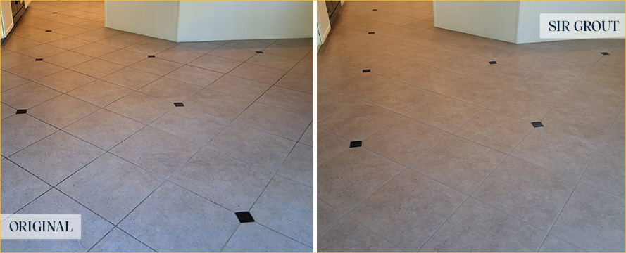 Kitchen Floor Before and After a Grout Cleaning in Santa Ana, CA