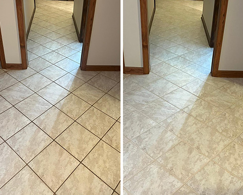 Tile Floor Before and After a Grout Cleaning in Tustin, CA