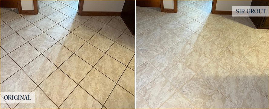 Tile Floor Before and After a Grout Cleaning in Tustin, CA