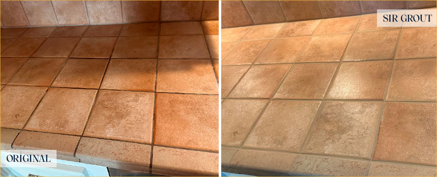 Kitchen Countertop Before and After a Flawless Grout Sealing in Santa Ana, CA