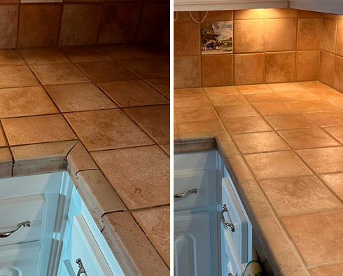 Countertop Before and After a Grout Sealing in Santa Ana, CA