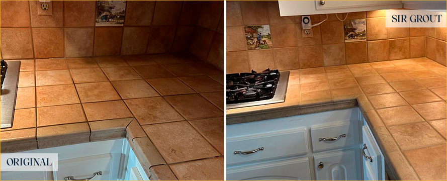 Kitchen Countertop Before and After a Grout Sealing in Santa Ana, CA