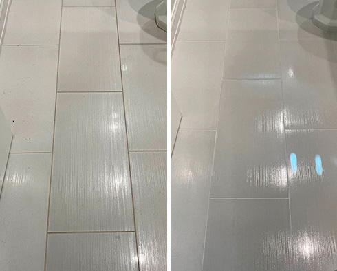 Bathroom Floor Before and After a Grout Cleaning in Los Alamitos