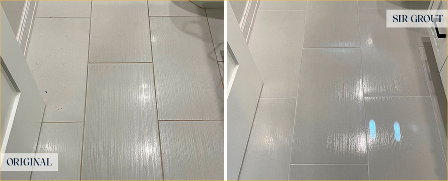 Bathroom Floor Before and After a Grout Cleaning in Los Alamitos