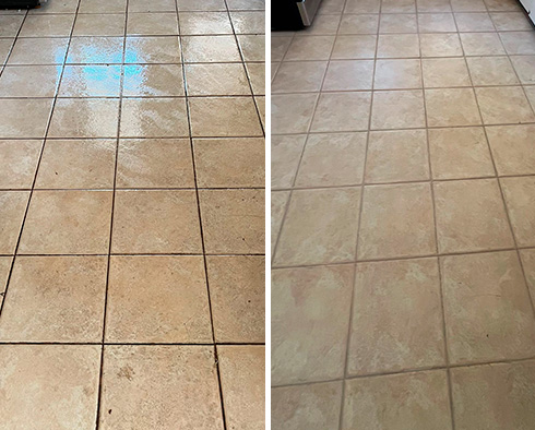 Kitchen Floor Before and After a Service from Our Tile and Grout Cleaners in Fullerton