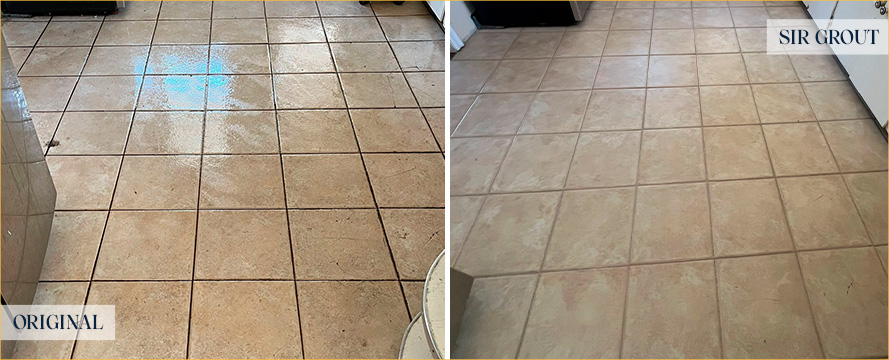 Kitchen Floor Before and After a Service from Our Tile and Grout Cleaners in Fullerton