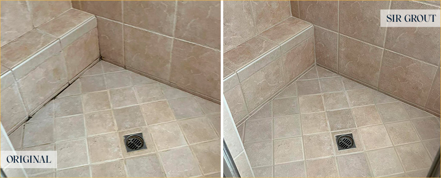 Shower Before and After a Flawless Grout Cleaning in Fullerton, CA